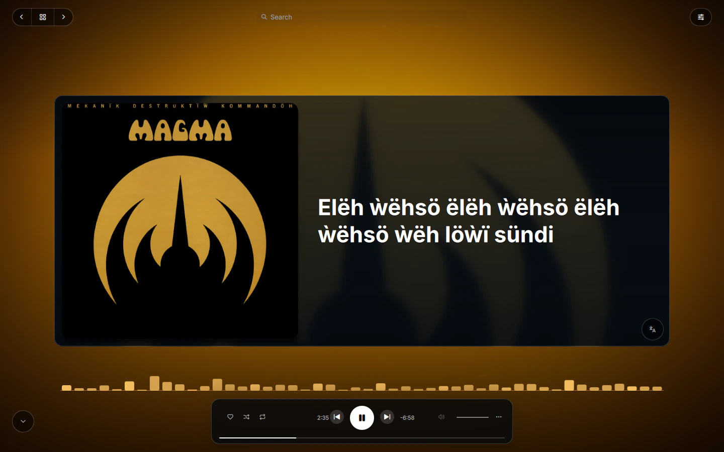 Vista inmersiva: la línea actual de la letra junto a la portada, sobre un fondo tomado de ella
