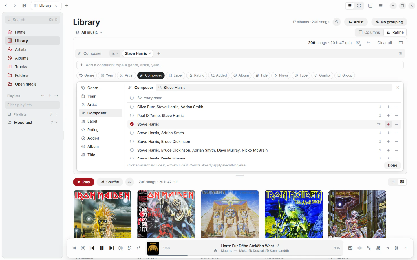 Biblioteca con Refine abierto: una condición sobre un campo de la biblioteca y los discos que la cumplen